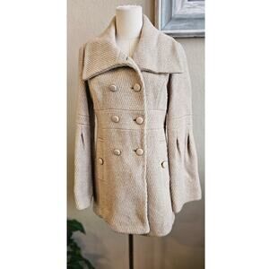 Ann Taylor LOFT Women Wool Blend Double Breasted Coat Size 2 Light Beige Cottage